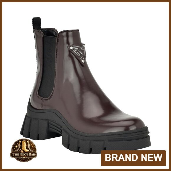 Women's Ankle Boots Lug Sole Pull-On Faux Leather Size 7